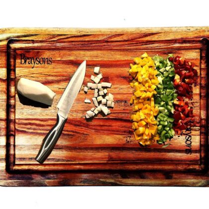 Braysons Large [14-15 Inch] Premium Wood Reversible Rectangle Butcher Block Cutting Chopping Board with Drip Groove Suitable for Fruits,Vegetable,Meet,Fish& Cheese