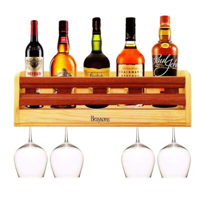 Braysons Contemporary Natural Wood Wall Mounted Wine Rack with Upside Down