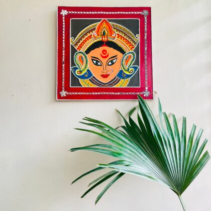 Braysons Wooden Durga Mata Lippan Art for Wall Hanging Home Decor|14x14 inches||